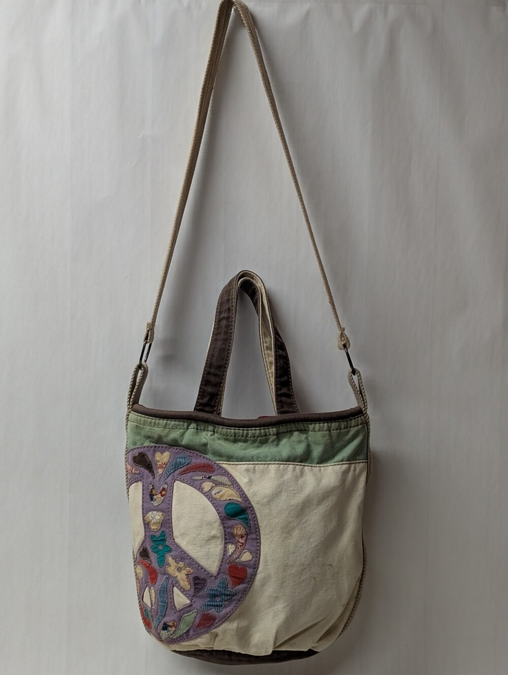 Canvas Crossbody Bag with Purple Peace Appliqué - Picture 2 of 12